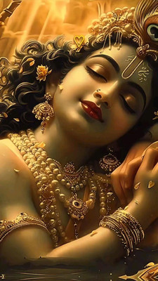 Radhe 69 cm Golden Krishna Wall Sticker | Lord Krishna Wallpaper | Spiritual Wall Art Self Adhesive Sticker(Pack of 1)