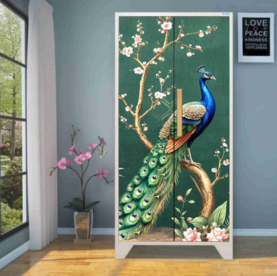 We Kreate 213 cm 3D Embossed Peacock Laminated Decorative Almirah wallpaper Self Adhesive Sticker(Pack of 1)