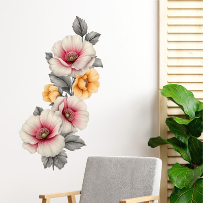 Decal O Decal 65 cm Pink and Yellow Flowers Self Adhesive Sticker(Pack of 1)