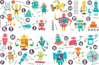 SmartWindow 60 cm Alphabet Robot Educational Kids Room Décor Wall Sticker (60CM x 90CM) Self Adhesive Sticker(Pack of 1)