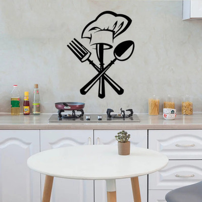 SnappyVinyl 36 cm Creative Cutlery Knife Fork Chef Hat Self Adhesive Sticker(Pack of 1)