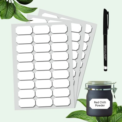 Teko Craft 6.35 inch Kitchen Jar Labels Stickers for Mason Jars Glass Bottles with Black Marker 81pc Self Adhesive Sticker(Pack of 81)