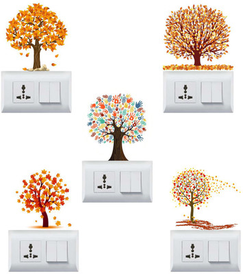 Art Kafe 13 cm Autumn Leaves Tree Switch Board Sticker Self Adhesive Sticker(Pack of 6)
