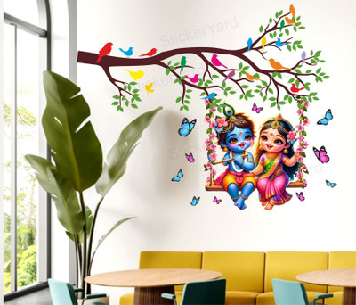 StickerYard 89 cm Radha Krishna On Tree Wall Stickers Self Adhesive Sticker(Pack of 1)