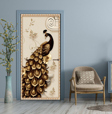 We Kreate 213 cm 3D Embossed Peacock wallpaper Self Adhesive Sticker(Pack of 1)