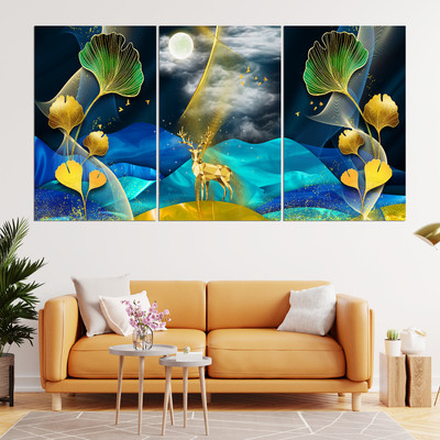 Bnezz 100 cm Wallpaper For Walls Night Deer Wall Stickers For Bedroom Wall Posters Big Size Self Adhesive Sticker(Pack of 3)