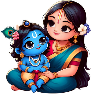 Riditcreation 50 cm Maiya Yashoda and Little kanhaiya Self Adhesive Sticker(Pack of 1)