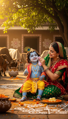 swaroopa 16.5 inch Shri krishna Radha Sticker Self Adhesive Sticker(Pack of 1)