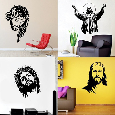 GharKraft 60 cm Combo of 4 Wall Sticker Jesus Christ-(60 X 50 Cms)Matrial Vinyl Reusable Sticker(Pack of 4)