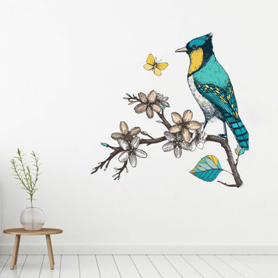 DivineDesigns 56 cm Blue Bird on Branch Sticker Self Adhesive Sticker(Pack of 1)