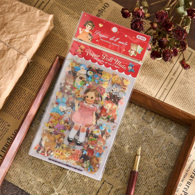 Samvardhan 18 cm Paper Doll Vintage Girl & Teddy Bear Decorative Stickers -16 sheets Self Adhesive Sticker(Pack of 4)