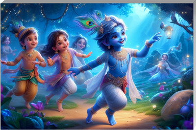 surmul 18 inch Friends With Krishna Design Wall Poster Sunboard For Home, House 12x18 Inches Self Adhesive Sticker(Pack of 1)