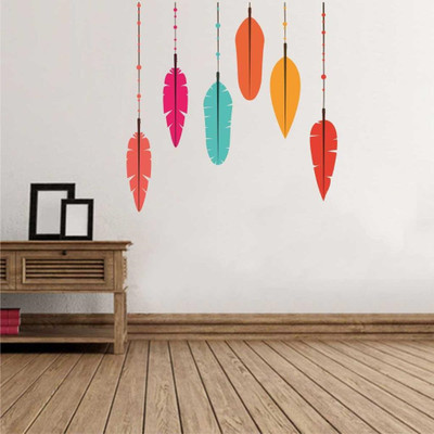 InkHex 105 cm Wall Decals ' Multi-Color Feathers ' Wall Sticker Self Adhesive Sticker(Pack of 1)