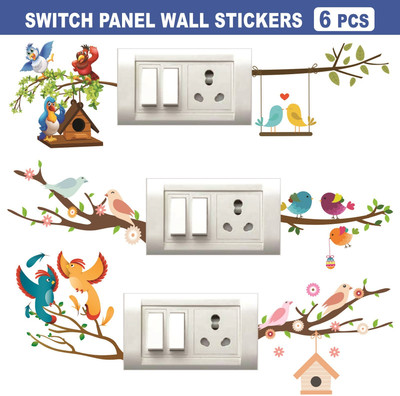 Stikor 30.5 cm PVC Vinyl 6 Pcs Tree Switch Board Wall Switch Panel Sticker for Home Decor Removable Sticker(Pack of 6)