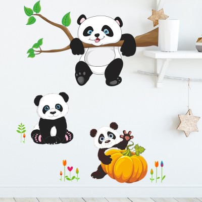 JAAMSO ROYALS 60 cm Cartoon Smile Panda on The Tree Self Adhesive Wall Sticker(40 CM X 60 CM) Self Adhesive Sticker(Pack of 1)