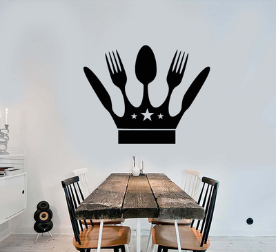 SnappyVinyl 42 cm Cook Chef Fork Knife K Easy to apply Wall Sticker Self Adhesive Sticker(Pack of 1)