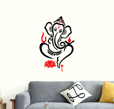 Decal O Decal 60 cm Lord Ganesha with Lotus Self Adhesive Sticker(Pack of 1)