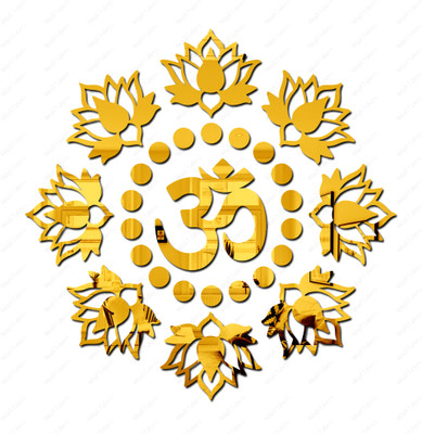 wall1ders 45 cm Om with 20 Dots 10 Lotus Golden - Acrylic Mirror Wall Sticker's Self Adhesive Sticker(Pack of 1)