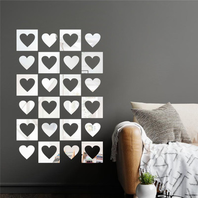 rawpockets 100 cm Heart Shape Silver Mirror Sticker Self Adhesive Sticker(Pack of 1)