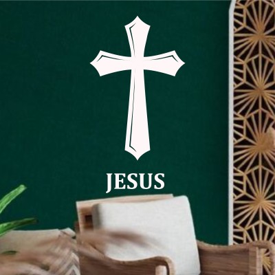 rawpockets 30 cm White Christian Cross Jesus Self Adhesive Sticker(Pack of 1)