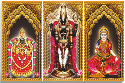 voorkoms 18 inch Tirupati Balaji Wall Art Lord Venkateswara, Padmavati & Lakshmi Devi Self Adhesive Sticker(Pack of 1)