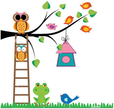 KUKU WALL STICKER 61 cm HD tree owl wall sticker Self Adhesive Sticker(Pack of 1)