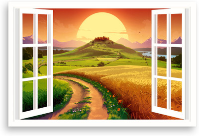 RKDECOR 30.48 cm 3D Window Flower Poster For Livingroom Home Wall Decor (Size 12x18 Inch)s78 Removable Sticker(Pack of 1)