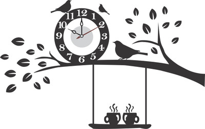 DreamKraft 55 cm Black Tree And Birds Wall Clock Self Adhesive Sticker(Pack of 1)