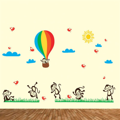 walkart 1 cm happy monkeys with parachute Removable Sticker(Pack of 1)