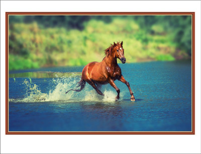 Vijaya enterprises 59 cm Running Brown Horse animal poster Livingroom,Bedroom,Home size (91x59 cm ) Self Adhesive Sticker(Pack of 1)