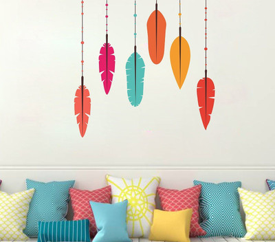 MY WALLORA 105 cm Wall Decals ' Multi-Color Feathers ' Self Adhesive Sticker(Pack of 1)