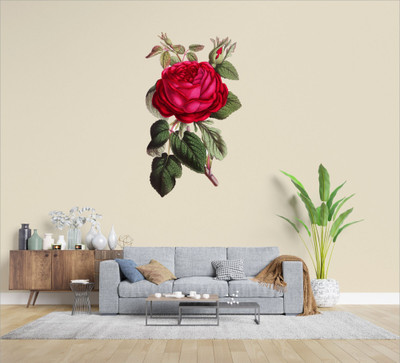 Sahaj Décor 38 cm Gorgeous Rose With Green Leaf Magnetic Sticker(Pack of 1)