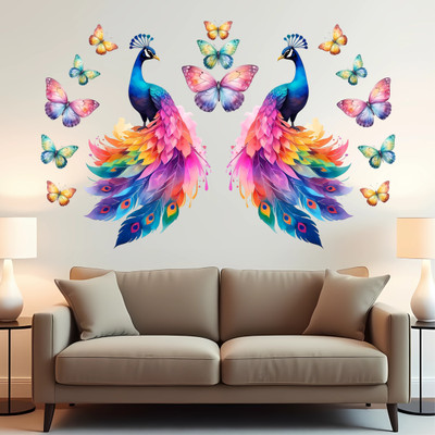 WallBiirds 60 cm Adorable Peacock Beatiful Colorful wall sticker Self Adhesive Sticker(Pack of 1)