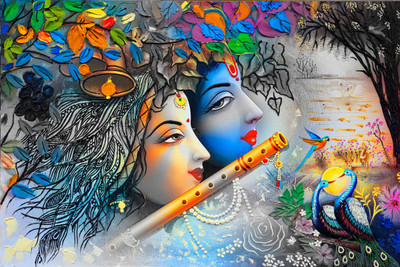 RUHIDECOR 81 inch RD 258 Radha Krishna Art Painting Self Adhesive Sticker(Pack of 1)