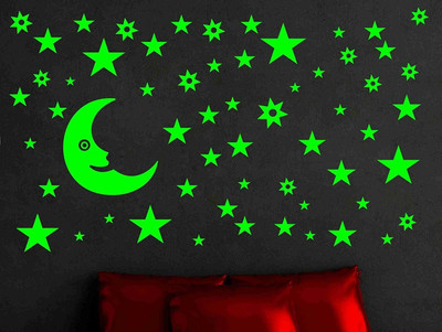 DreamKraft 7.62 cm Galaxy of Stars Big Size Moon and 69 Stars Radium Night Glow wall stickers For Bedroom/living room Self Adhesive Sticker(Pack of 1)