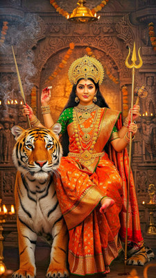 swaroopa 16.5 inch Ambe Mata Durga mata Sticker Self Adhesive Sticker(Pack of 1)