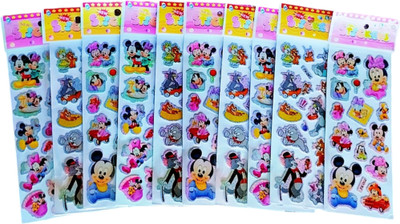 Super Easy 1 cm 10 sheets Mickey Mouse Theme Character Puffy 3D Cute Funny For kids Self Adhesive Sticker(Pack of 10)