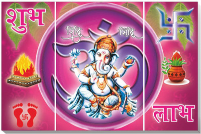 voorkoms 18 inch Shubh Labh Ganesha Wall Painting Hindu Religious Art For Home Temple, Self Adhesive Sticker(Pack of 1)