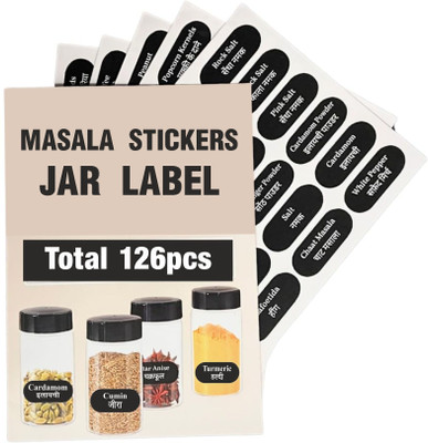 RAIMO 2 cm Spice Jar Labels 4 Sheets Printed Waterproof Stickers for Kitchen Container Self Adhesive Sticker(Pack of 1)
