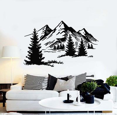 SnappyVinyl 27 cm Mountains Forest Fir Tree Self Adhesive Sticker(Pack of 1)