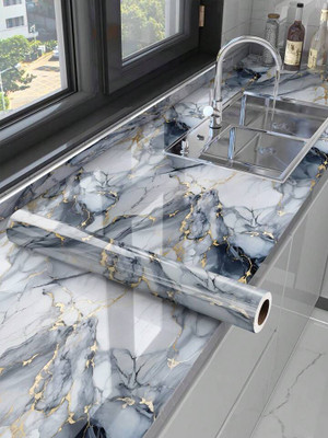 Onbet 200 cm Self Adhesive Glossy Marble Foil Waterproof Sticker For Kitchen And Home Self Adhesive Sticker(Pack of 1)