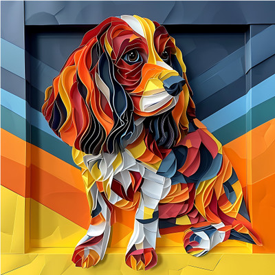 EXO DECOR 18 inch Field_Spaniel_Origami 3D Animals Decorative Wall Sticker for Living Room Self Adhesive Sticker(Pack of 1)