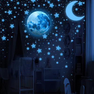 Kesar Desgins 20 cm galaxy night glowing Star Glow in the Dark Sticker(Pack of 4)