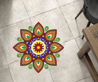 MY WALLORA 30 cm Floor Rangoli Combo Sticker for Diwali FREE Laxmi Feet Swastik Shubh Labh Self Adhesive Sticker(Pack of 4)