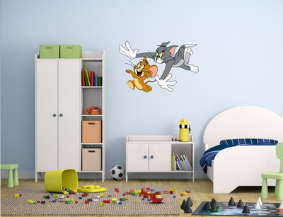 Varadvinayak 30 cm Running Tom & Jerry Wall Sticker, Size:- 30 cm Self Adhesive Sticker(Pack of 1)