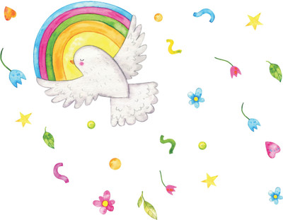 stylishdecor 85 cm decorative fying bird with raibow Self Adhesive Sticker(Pack of 1)