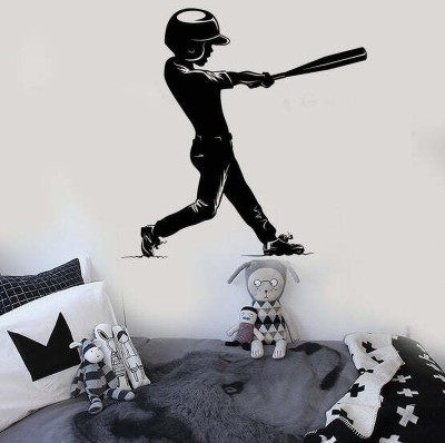 SnappyVinyl 27 cm Baseball Boy Player Child Self Adhesive Sticker(Pack of 1)