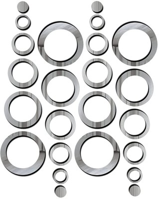HAPPINY 14 cm 24 Ring Silver, 3D Acrylic Six Size Ring Mirror Stickers for Wall Self Adhesive Sticker(Pack of 1)