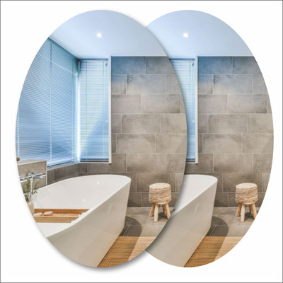 northxcreations 30 cm Oval Shape Wall Mirror Sticker Medium Only For Tiles Self Adhesive Sticker Self Adhesive Sticker(Pack of 2)