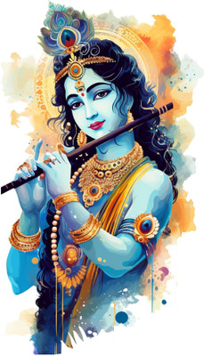 CreativeEdge 61 cm Wall Sticker 3D Lord Krishna with Flute Self Adhesive Sticker(Pack of 1)